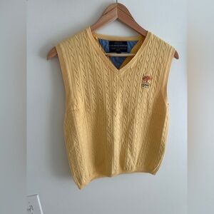 Vintage Tommy Hilfiger V Neck Yellow Golf Sleeveless Cotton Sweater Size Medium